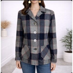 Pendleton Virgin Wool 49er Jacket Womens Small Gray Navy Plaid Button Up Shacket